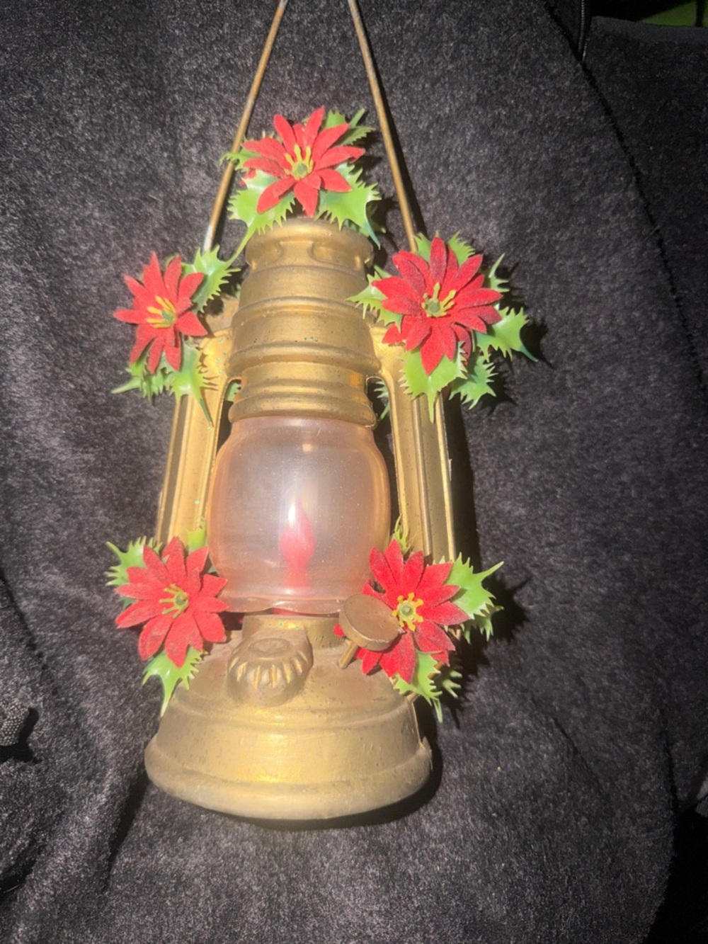 Extremely RARE! Vintage-Style Gold Lantern Ornament with Red Poinsettias